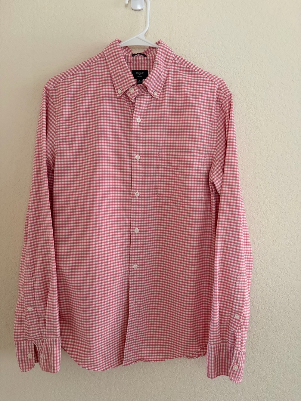 J. Crew Men’s Red and White Gingham Button-Down Shirt